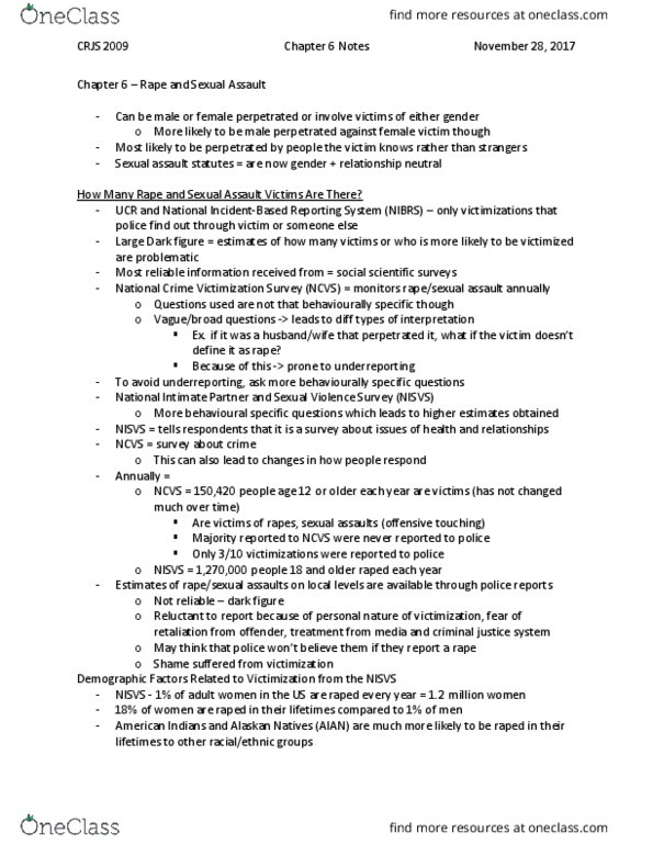 CRJS 2009 Chapter Notes - Chapter 6: Roderick Johnson, Prison Rape Elimination Act Of 2003, National Council On Radiation Protection And Measurements thumbnail