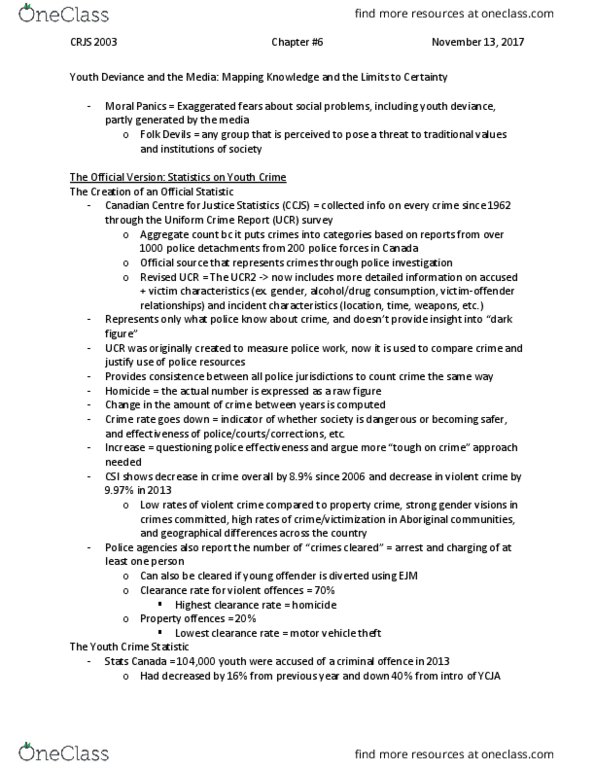 CRJS 2003 Chapter Notes - Chapter 6: Corporate Crime, Social Constructionism, Arson thumbnail