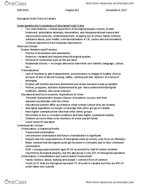 CRJS 2003 Chapter Notes - Chapter 11: Anomie, Homeschooling, Fetal Alcohol Spectrum Disorder thumbnail