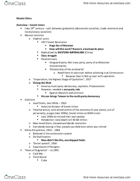 HIST285 Lecture Notes - Lecture 23: Permanent Revolution, Palestinian Christians, Edgar Snow thumbnail