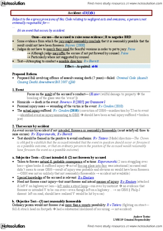 JSB171 Lecture Notes - Lecture 1: Endangerment, Mens Rea, Shire Of Widgee thumbnail