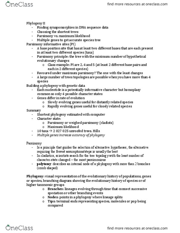 BIOL 2400 Lecture Notes - Lecture 7: Uniformitarianism, Maximum Likelihood Estimation, Polytomy thumbnail