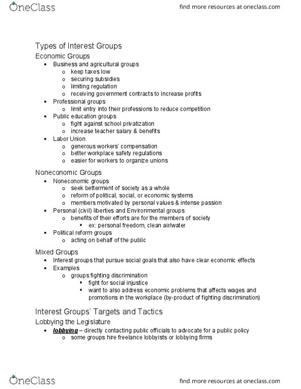 POLS 1336 Chapter Notes - Chapter 6: Elitism, A Question Of Balance, Complete Control thumbnail