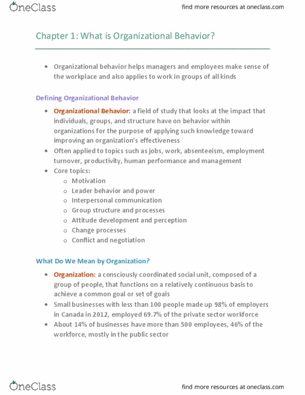 MGMT 2400 Chapter Notes - Chapter 1: North American Free Trade Agreement, Independent Contractor, Flextime thumbnail