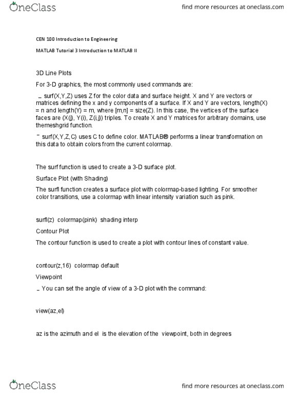 CEN 100 Lecture Notes - Lecture 3: Subplot, Matlab, Linear Map thumbnail