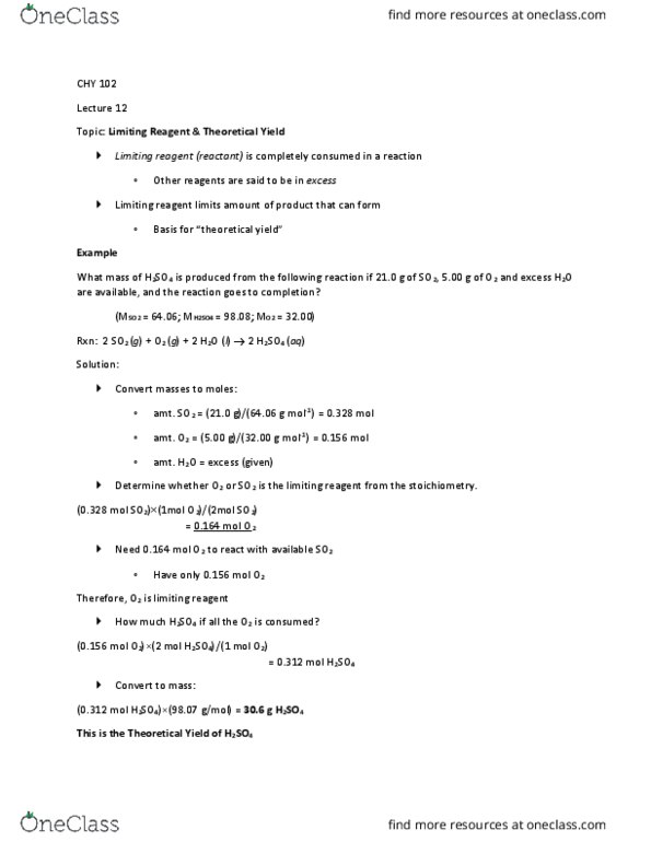 CHY 102 Lecture Notes - Lecture 12: Cyclohexene, Molar Mass, Bromine thumbnail