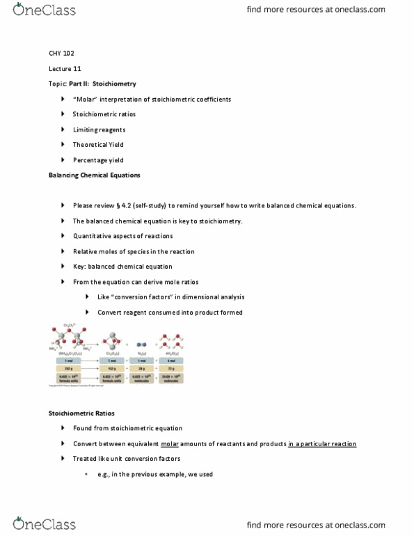 CHY 102 Lecture Notes - Lecture 11: Chemical Equation, Dimensional Analysis, Reagent thumbnail