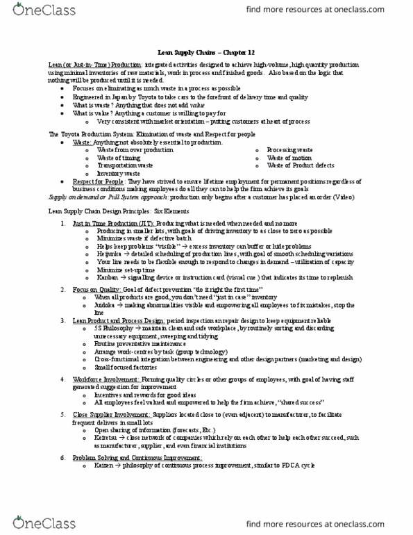 Management and Organizational Studies 3330A/B Lecture Notes - Lecture 12: List Of Fables Characters, Toyota Production System, Production Leveling thumbnail