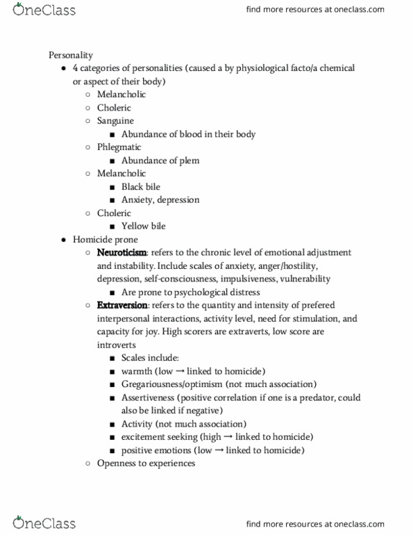CJ ST 484 Lecture Notes - Lecture 5: Psychoticism, Conscientiousness, Homicide thumbnail