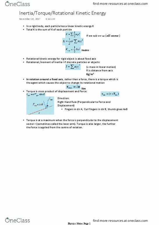 PHYS 1003 Lecture Notes - Lecture 16: Cross Product thumbnail