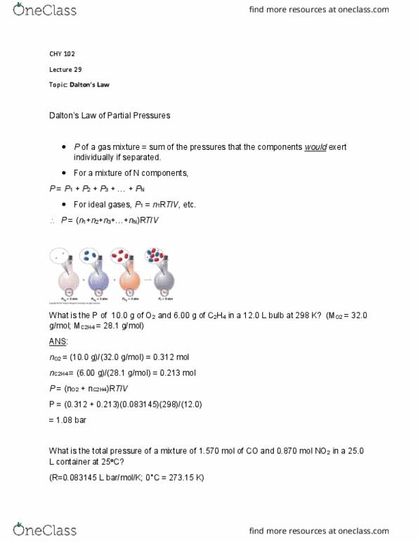 CHY 102 Lecture Notes - Lecture 29: Mole Fraction, Ethylene, Partial Pressure thumbnail