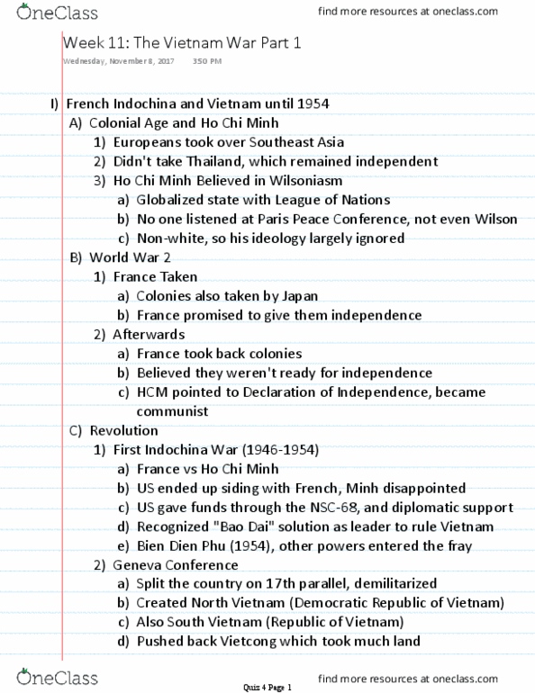 HISTORY 2500 Lecture Notes - Lecture 11: Appeasement, Ngo Dinh Diem, Phoenix Program thumbnail