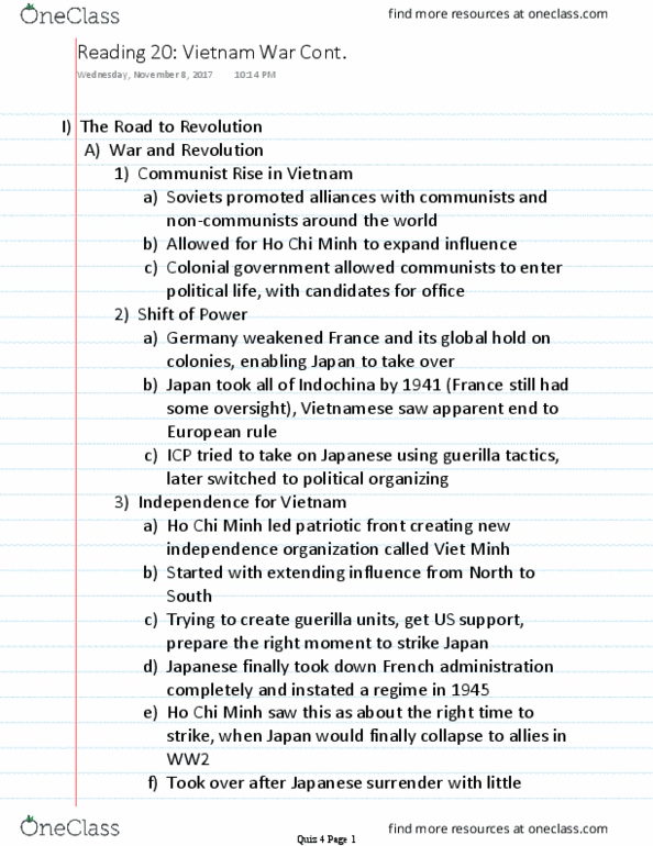 HISTORY 2500 Chapter Notes - Chapter 12: Viet Minh, Military Intelligence, France 2 thumbnail