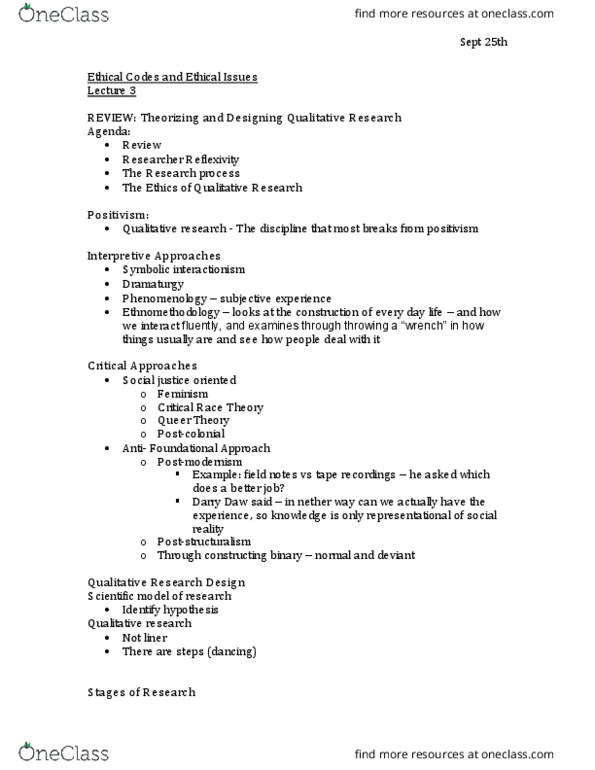 SOCI 3P02 Lecture Notes - Lecture 3: Laud Humphreys, Natural Sciences And Engineering Research Council, Nuremberg Code thumbnail