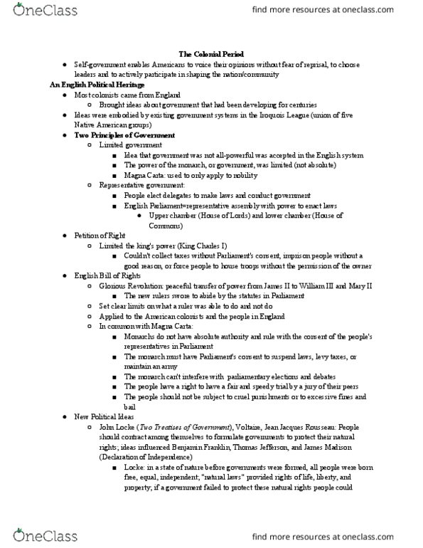 HILD 2A-B-C Chapter Notes - Chapter 2-1: United States Constitution, Puritans, Fundamental Orders Of Connecticut thumbnail