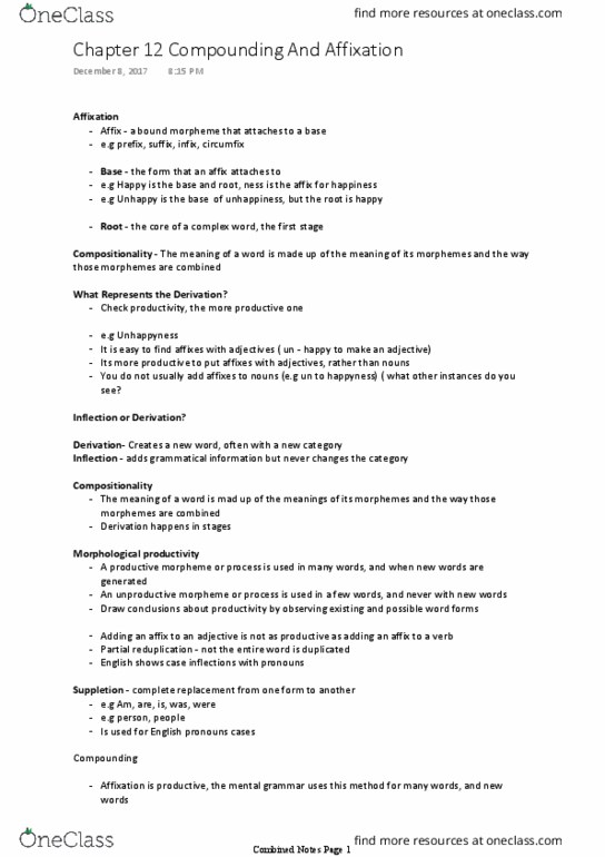 LINGUIST 1A03 Chapter Notes - Chapter 12: Childrens Hospital, Affix, English Compound thumbnail