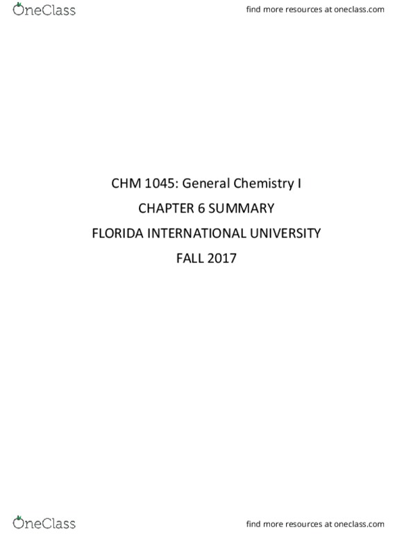 CHM 1045 Chapter Notes - Chapter 6: Chemical Formula, Formal Charge, Electronegativity thumbnail