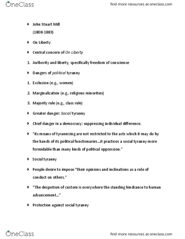 DVM2350 Lecture Notes - Lecture 15: John Stuart Mill, On Liberty thumbnail