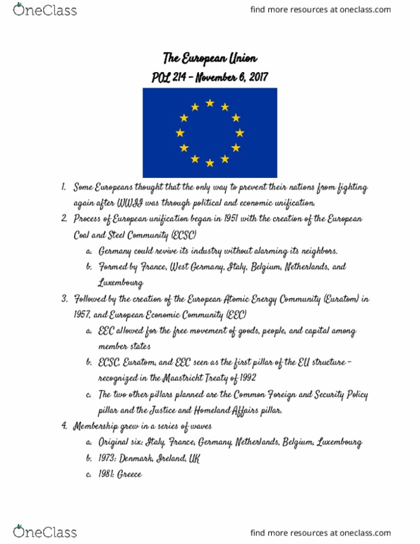 POL 214 Chapter Notes - Chapter The EU: Pass Laws, Peseta, Money Supply thumbnail