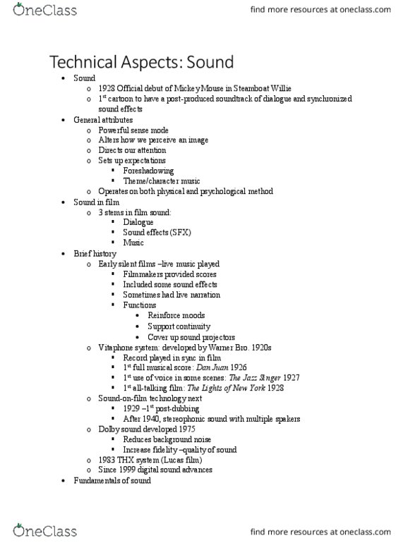 COMM 3000 Lecture Notes - Lecture 6: Sound Stage, Counterpoint, Stereophonic Sound thumbnail