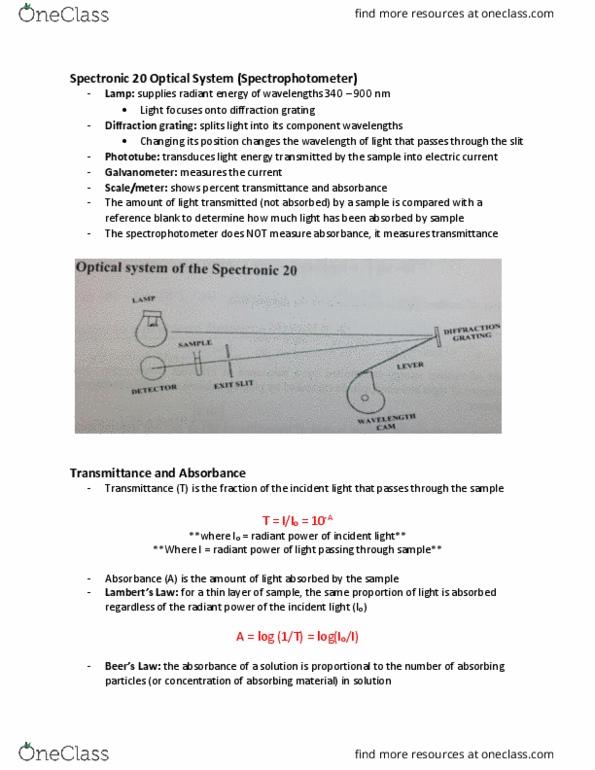 Biology 2290F/G Lecture Notes - Lecture 4: Attenuation Coefficient, Dichlorophenolindophenol, Diffraction Grating thumbnail