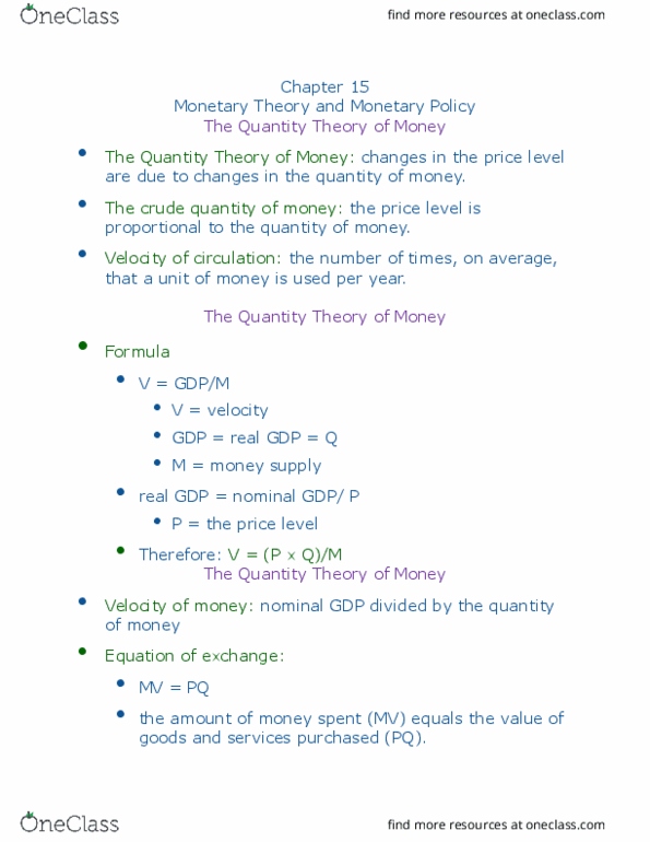 Public Administration - Municipal BUS400 Lecture Notes - Lecture 15: Monetarism, Price Level, Money Supply thumbnail