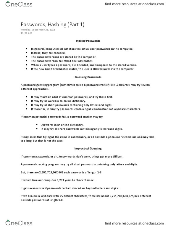 I CSI 124X Lecture Notes - Lecture 10: Password Cracking, L0Phtcrack thumbnail