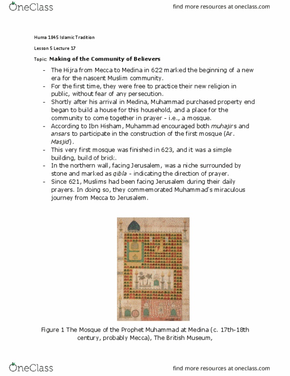 HUMA 1845 Lecture Notes - Lecture 17: Thrice, Adhan, Ibn Hisham thumbnail