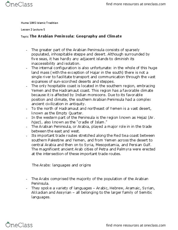HUMA 1845 Lecture Notes - Lecture 5: Hadhramaut, Nabataeans, Semitic Languages thumbnail