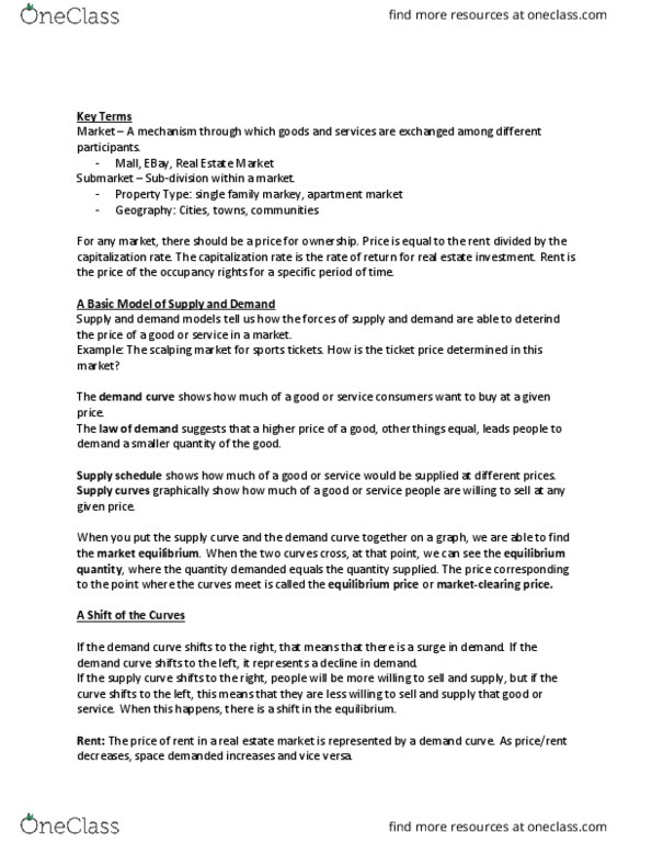 REAL 1820 Lecture Notes - Lecture 3: Capitalization Rate, Demand Curve, Economic Equilibrium thumbnail