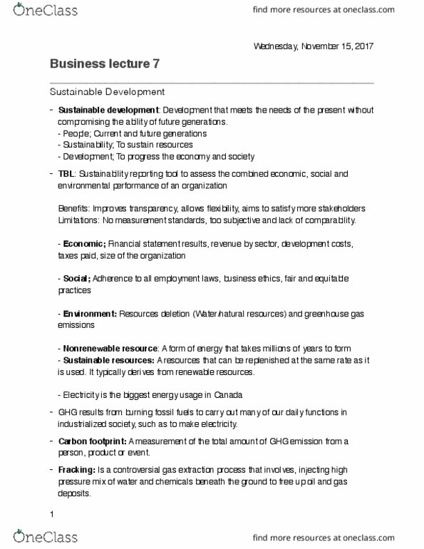 ADMN 1000H Lecture Notes - Lecture 7: Genuine Progress Indicator, Business Case, Ecological Footprint thumbnail