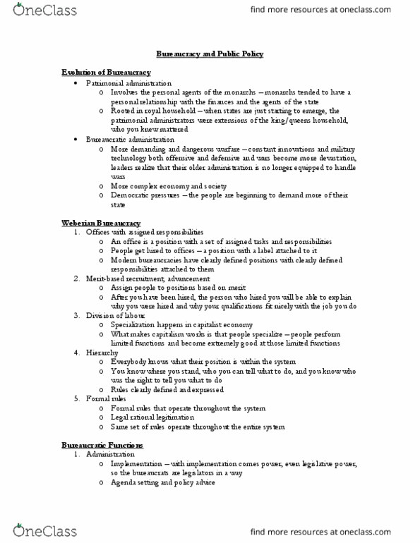 Political Science 1020E Lecture Notes - Lecture 16: Spoils System, Satisficing, Public Administration thumbnail