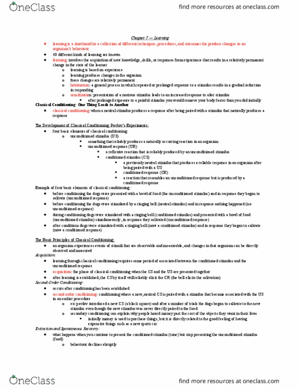 PSYC 1200 Lecture Notes - Lecture 1: A Deeper Understanding, Exposure Therapy, Eyeblink Conditioning thumbnail