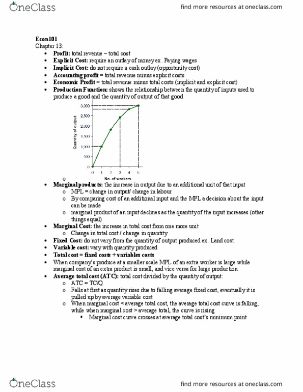 ECON101 Chapter Notes - Chapter 13: Average Cost, Average Variable Cost, Marginal Cost thumbnail