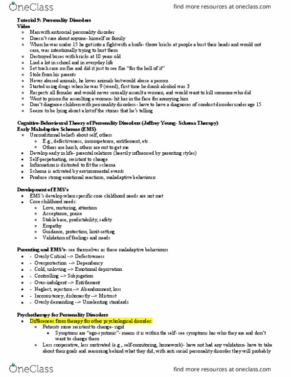 Psychology 2310A/B Chapter Notes - Chapter 9: Antisocial Personality Disorder, Personality Disorder, Egosyntonic And Egodystonic thumbnail