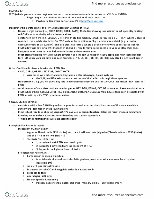 Psychology 3316F/G Lecture Notes - Lecture 13: Septum Pellucidum, Psychiatric Genetics, Gaba Transporter 1 thumbnail