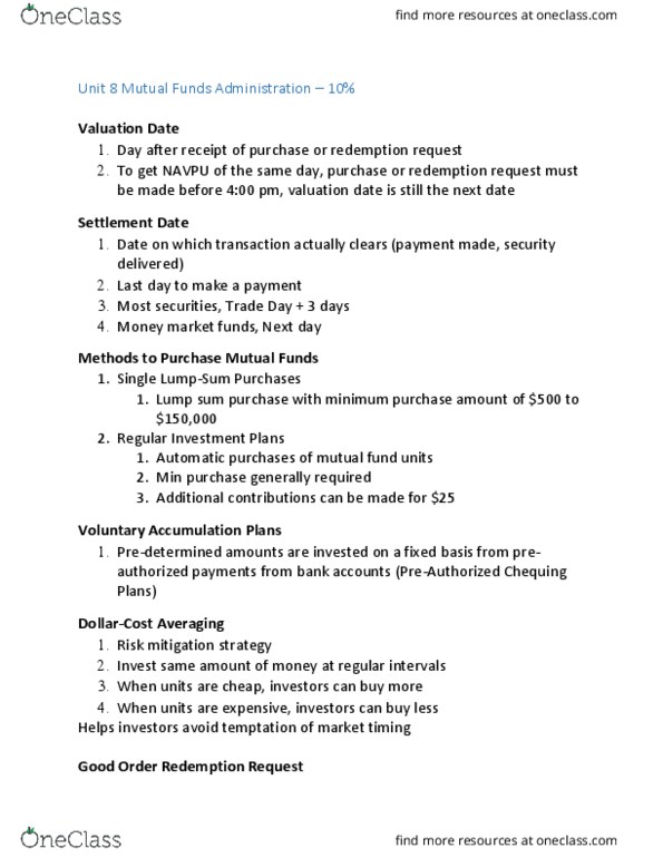 Financial Services _Ã‡Ã´ Client Services RFC126 Chapter Notes - Chapter 8: Dollar Cost Averaging, Money Market Fund, Lump Sum thumbnail