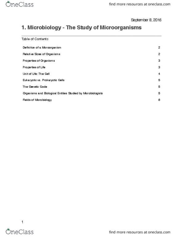 BIO 3124 Lecture Notes - Lecture 1: Microorganism, Prokaryote, Eukaryote thumbnail