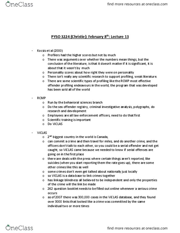 PSYO 3224 Lecture Notes - Lecture 13: Offender Profiling, List Of Sovereign States And Dependencies By Area, Sexual Assault thumbnail