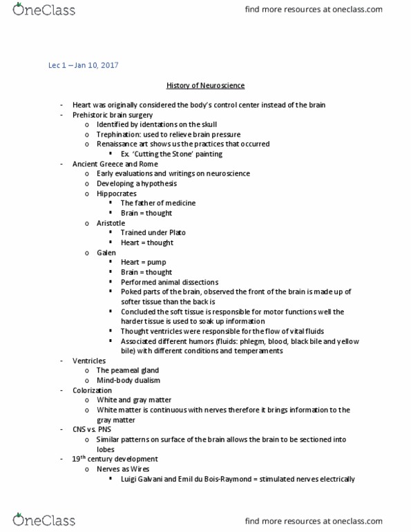 NESC 2470 Lecture Notes - Lecture 1: Golgi Tendon Organ, Camillo Golgi, Luigi Galvani thumbnail