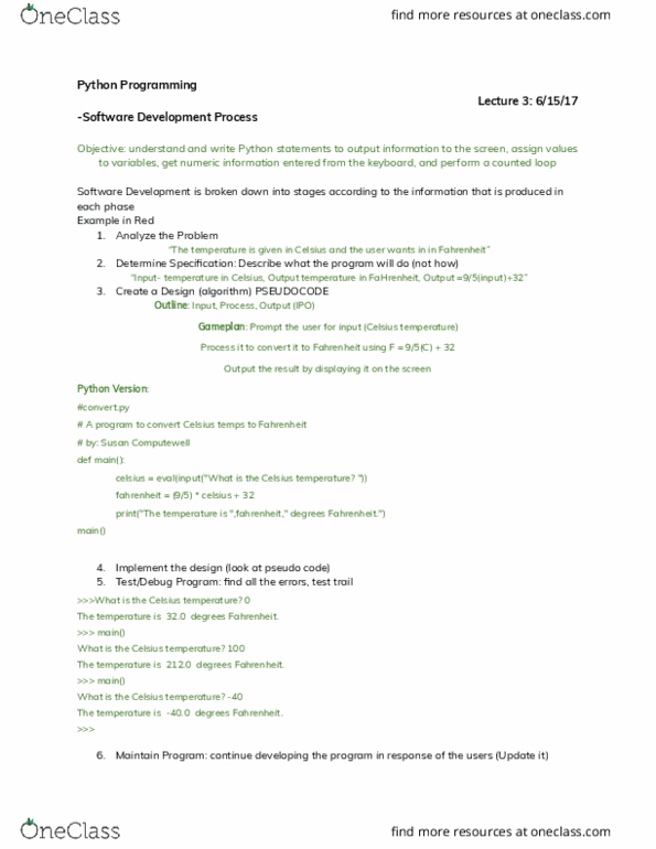 CS 17700 Chapter Notes - Chapter 1, 2: Software Development Process, Eval thumbnail