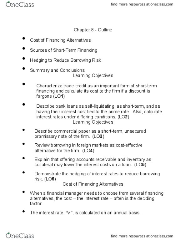 Business Administration - Management FIS403 Chapter Notes - Chapter 8: Promissory Note, Commercial Paper, Prime Rate thumbnail