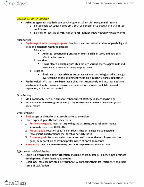 Psychology 2990A/B Chapter Notes - Chapter 4: Goal Setting, Free Throw, Stage Fright thumbnail