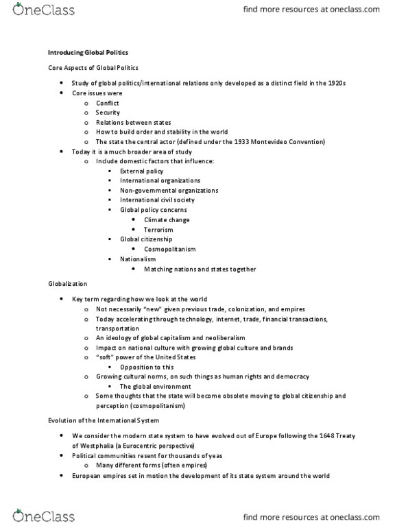 POS 100 Lecture Notes - Lecture 15: Montevideo Convention, Global Citizenship, Eurocentrism thumbnail