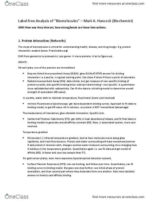 BIOT 505 Lecture Notes - Lecture 6: Equilibrium Constant, Total Internal Reflection Fluorescence Microscope, Fluorometer thumbnail