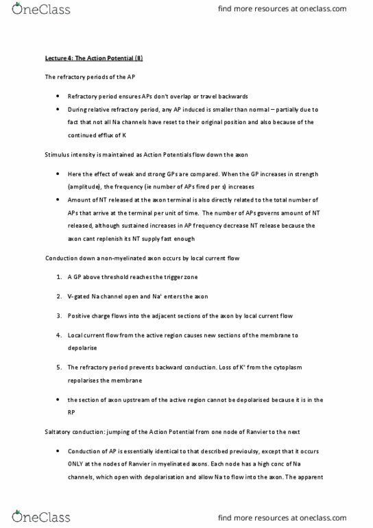 BIOC32H3 Lecture Notes - Lecture 4: Saltatory Conduction, Axon Terminal, Depolarization thumbnail