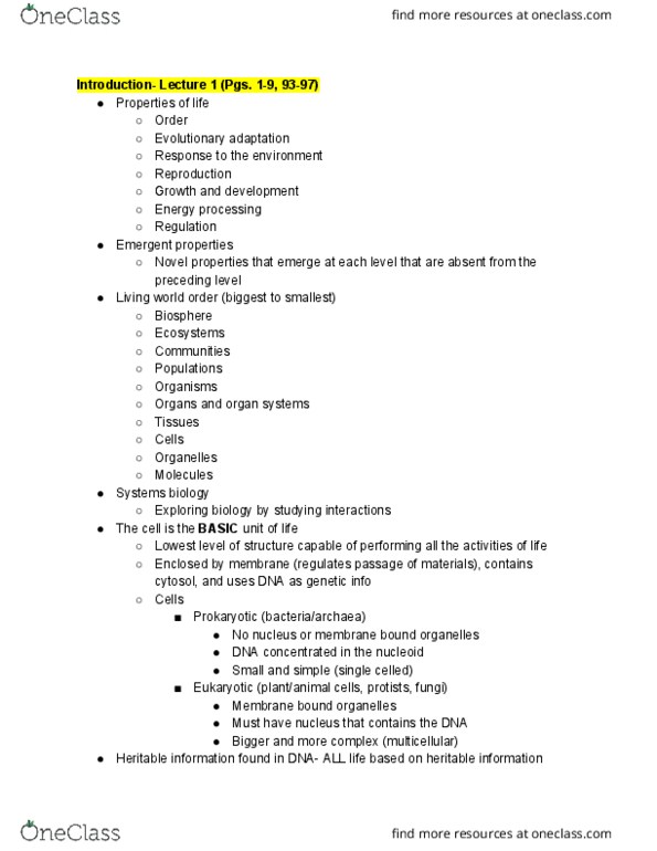 BIO SCI 93 Lecture Notes - Lecture 1: Systems Biology, Nucleoid, Cytosol thumbnail