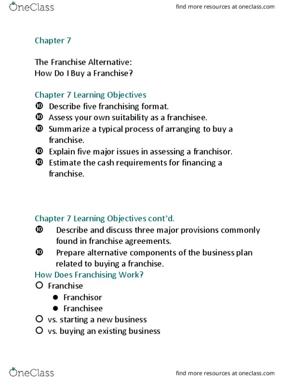 Event Management - Event and Exhibit Design ENT801 Chapter Notes - Chapter 7: Franchising thumbnail