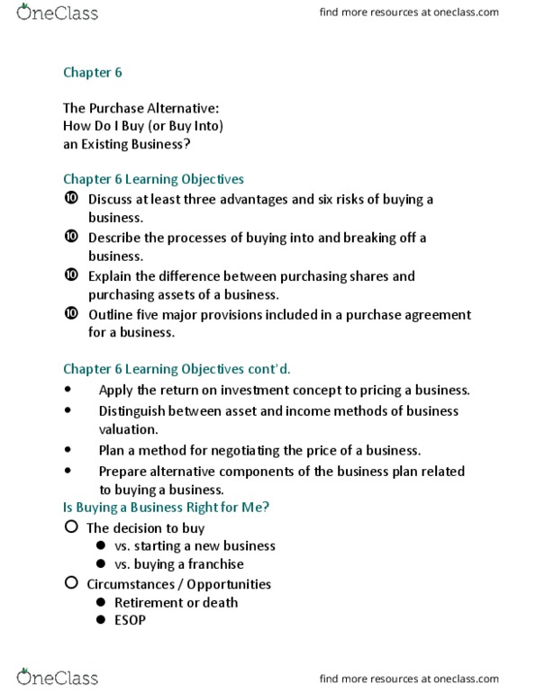 Event Management - Event and Exhibit Design ENT801 Chapter Notes - Chapter 6: Business Valuation, Management Buyout, Outsourcing thumbnail