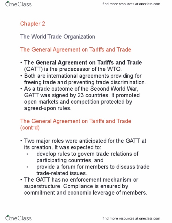 International Business SIB520 Chapter Notes - Chapter 2: General Agreement On Tariffs And Trade, National Treatment, Marrakesh Agreement thumbnail